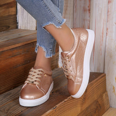 Flower Pattern Skate Shoes Metal Decor Lace Up Flat Shoes Low Top Casual Sneaker