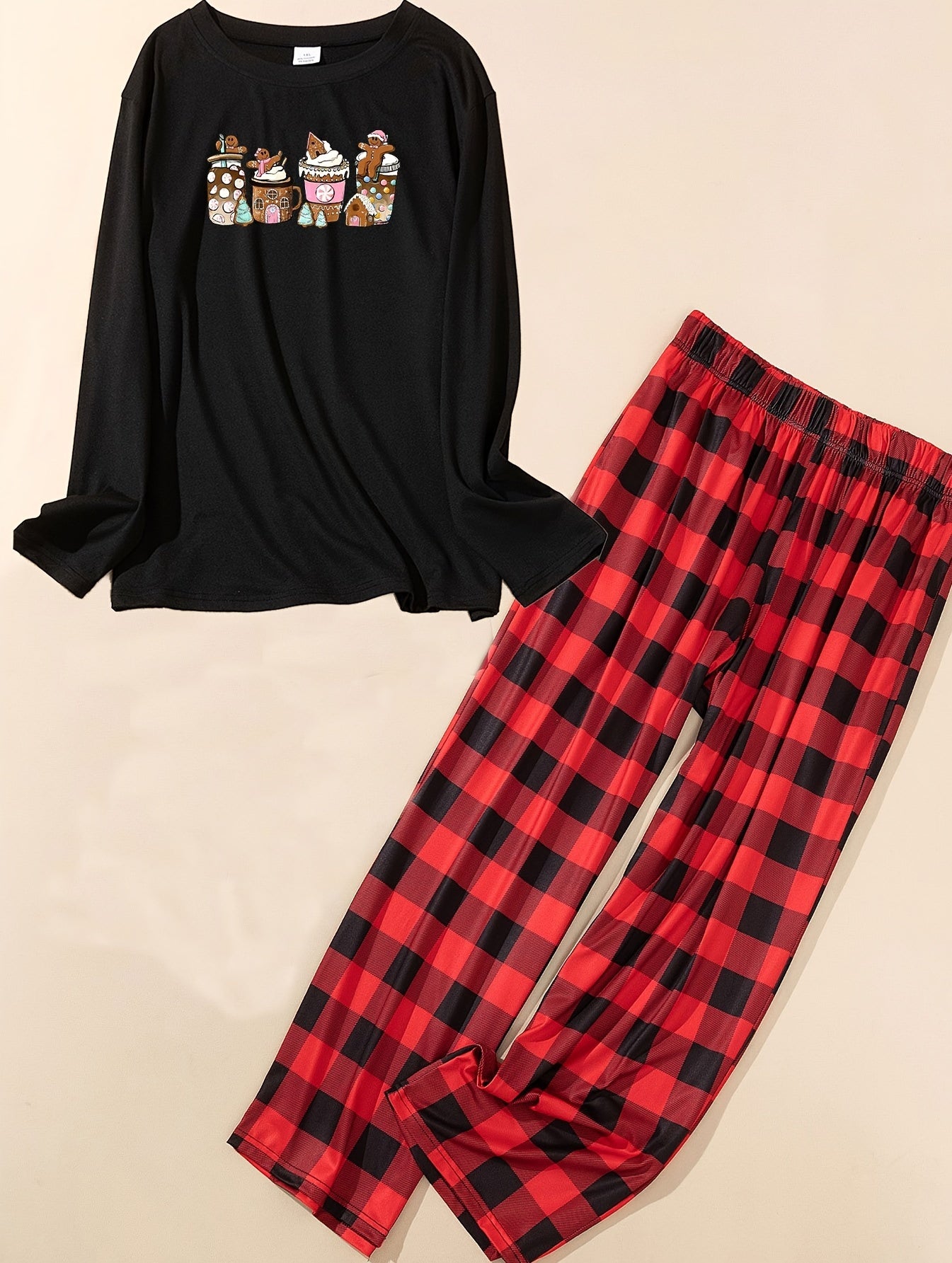 Christmas Lounge Set Gingerbread Man Tee & Plaid Pants Pajamas