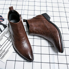Men's Pointed Toe Ankle Boots, Side Zipper