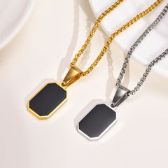 Geometric Square Necklace Enamel Rectangle Pendant Men