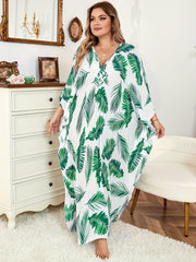Boho Dress Women's Plus Tropical Print Batwing Sleeve V Neck