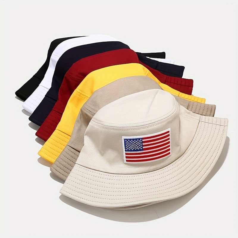 Unisex Sunshade Bucket Hat American Flag Label Outdoor Travel