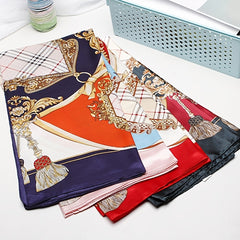 Red Silk Plaid Square Scarf Large Shawl Women Headwrap Hair Accessories