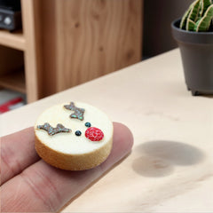 1:12 Scale Fawn Cake Model for Dollhouses Festive Glittery Bows Red Berr