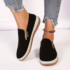 Women's Zipper Detail Canvas Shoes Espadrille Sole Slip On Flat Shoes