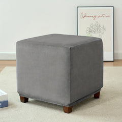 Velvet Square Ottoman Slipcover Elastic All-inclusive Stool Cover
