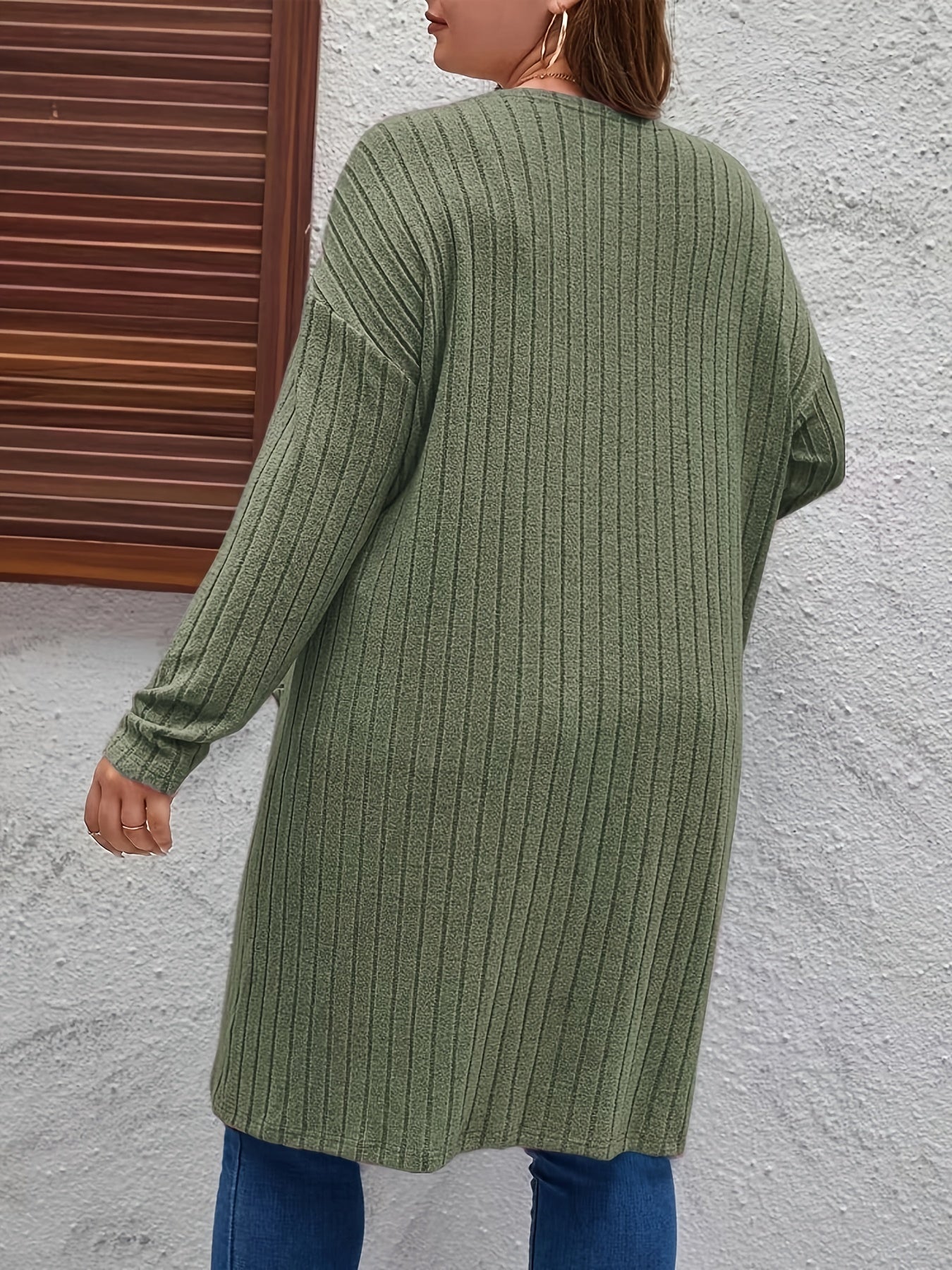 Solid Ribbed Long Sleeve Cardigan with Pockets
