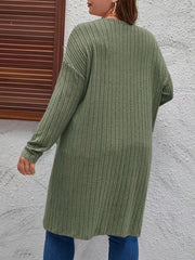 Solid Ribbed Long Sleeve Cardigan with Pockets