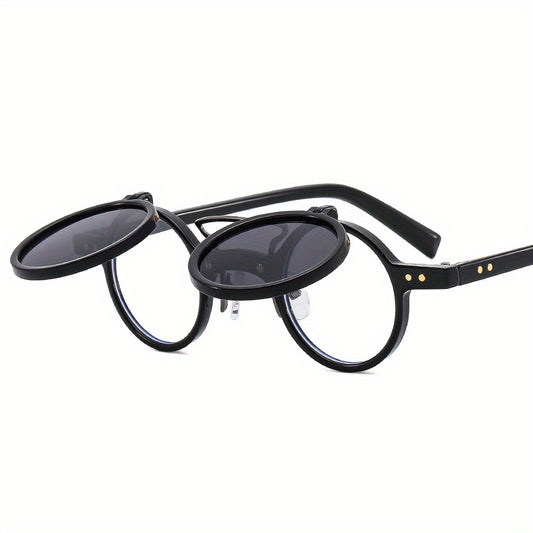 Men's Round Frame Flip up Sunglasses Vintage Outdoor Sunshade UV Protection