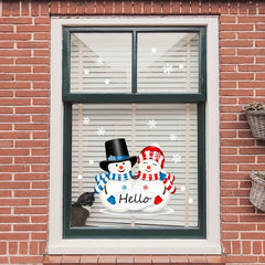 Christmas Two Snowmen Hello Wall Stickers Double Sided Visual Glass Stickers