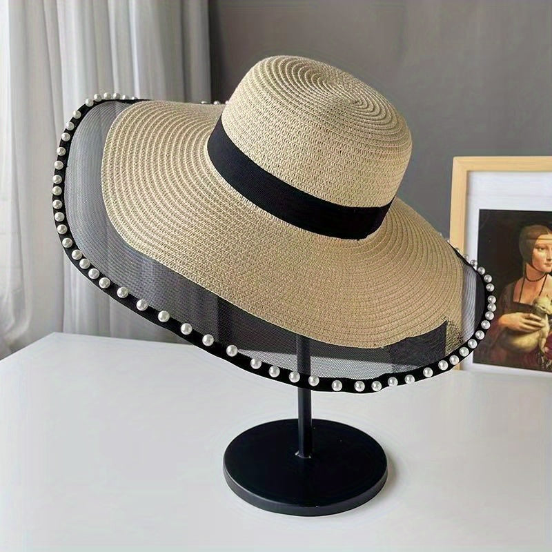Mesh Brim Sun Hat Straw Floppy UV Protection Beach Hats for Women