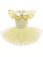 Girls Yellow Tulle Tutu Mesh Dress With Rhinestone Decoration