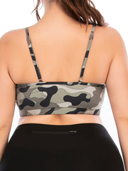 Camo Print Criss Cross Sports Bra Women's Plus Medium Stretch Yoga