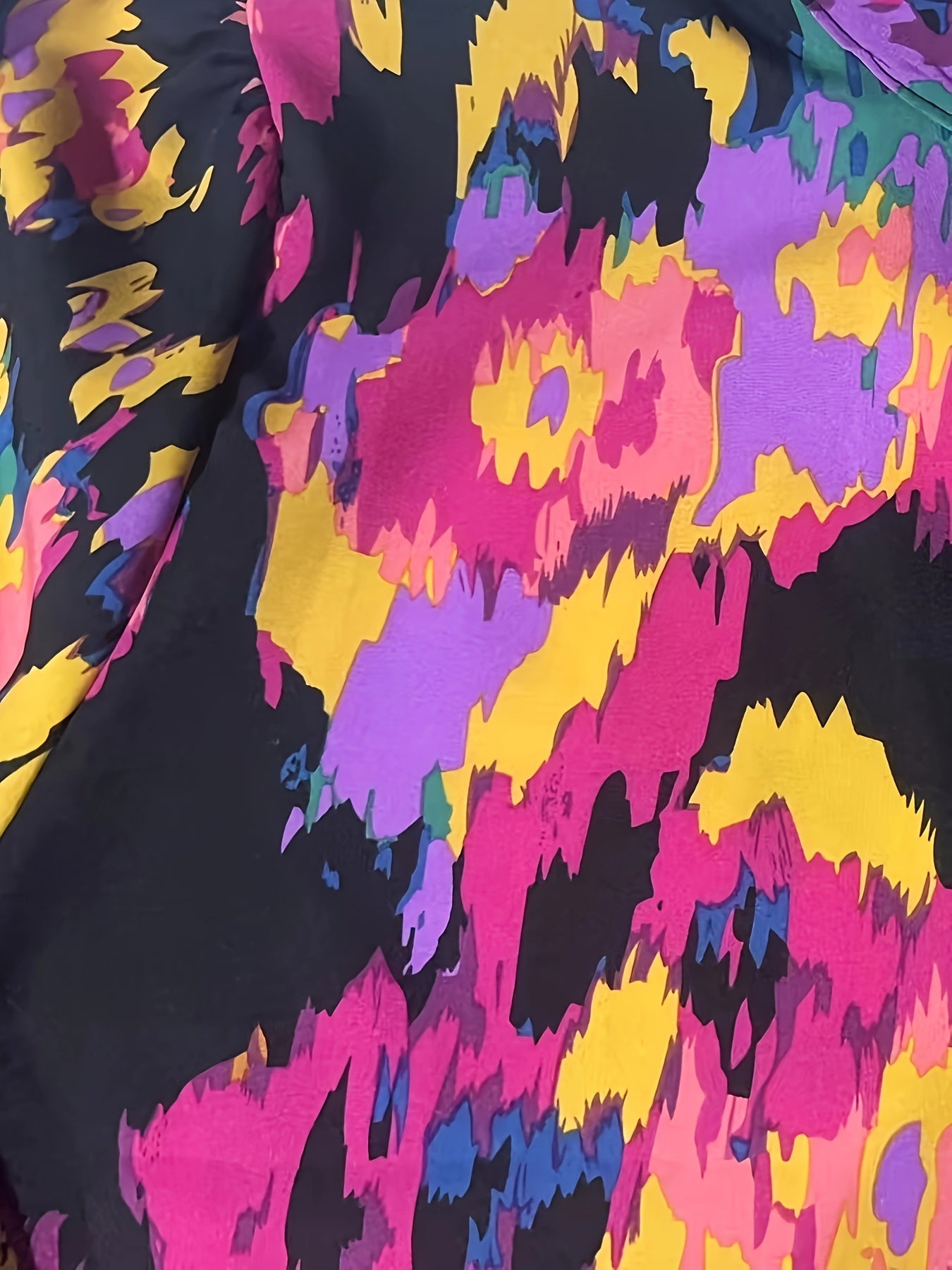 Tie Dye Lantern Sleeve V Neck Top