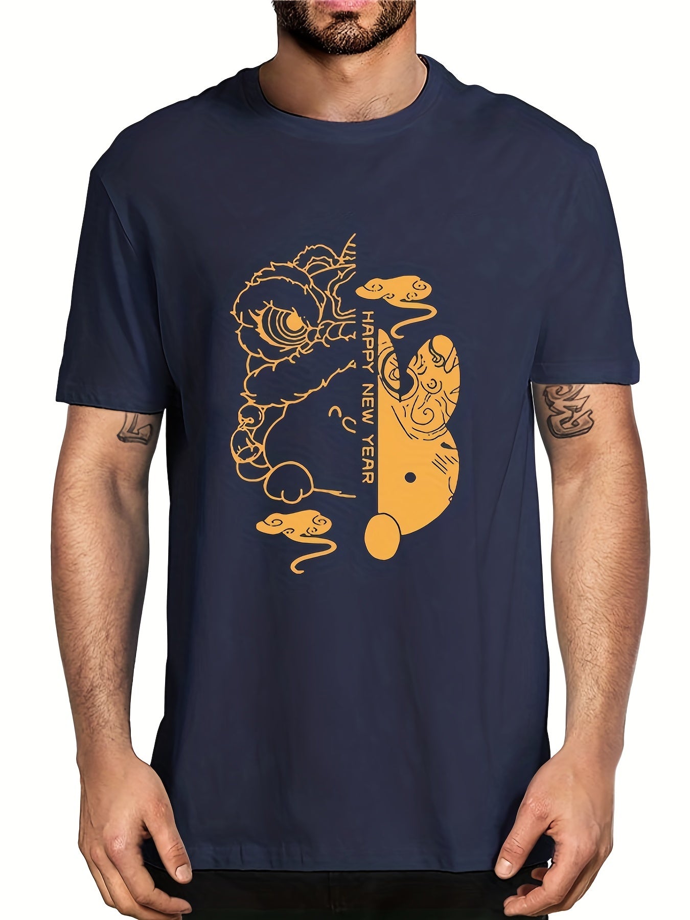 Happy Year Men's Letter Print T shirt Casual Tee
