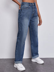 High Waist Straight Jeans Loose Fit Denim Pants