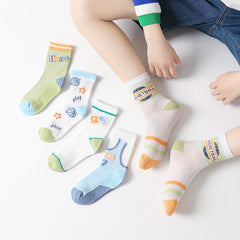 5 Pairs Basketball Graphic Print Breathable Socks for Boys/Girls Teen