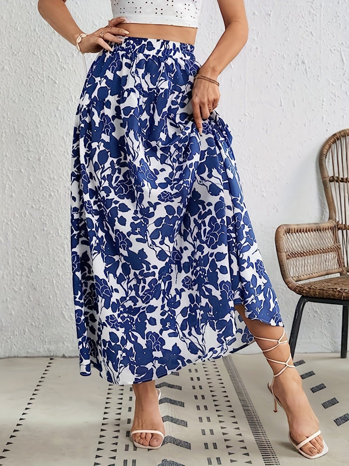Floral Print Elastic Waist Skirt for Women