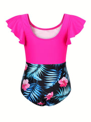 Toddler Girls Tropical Flowers One Piece Swimsuit