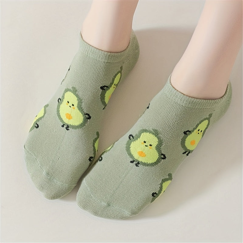 5 Pairs Avocado Print Ankle Socks Women's Stockings & Hosiery