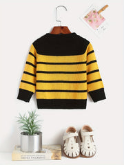 Block Striped Crew Neck Girls Knit Pullover Top Kids Sweater