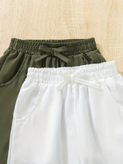 2pcs Girls Basic Jogger Bow Front Elastic Waist Trousers