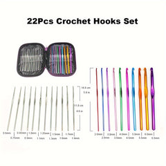 22pcs Aluminum Handle Crochet Hooks Set Multicolor Needles For Yarn Craft