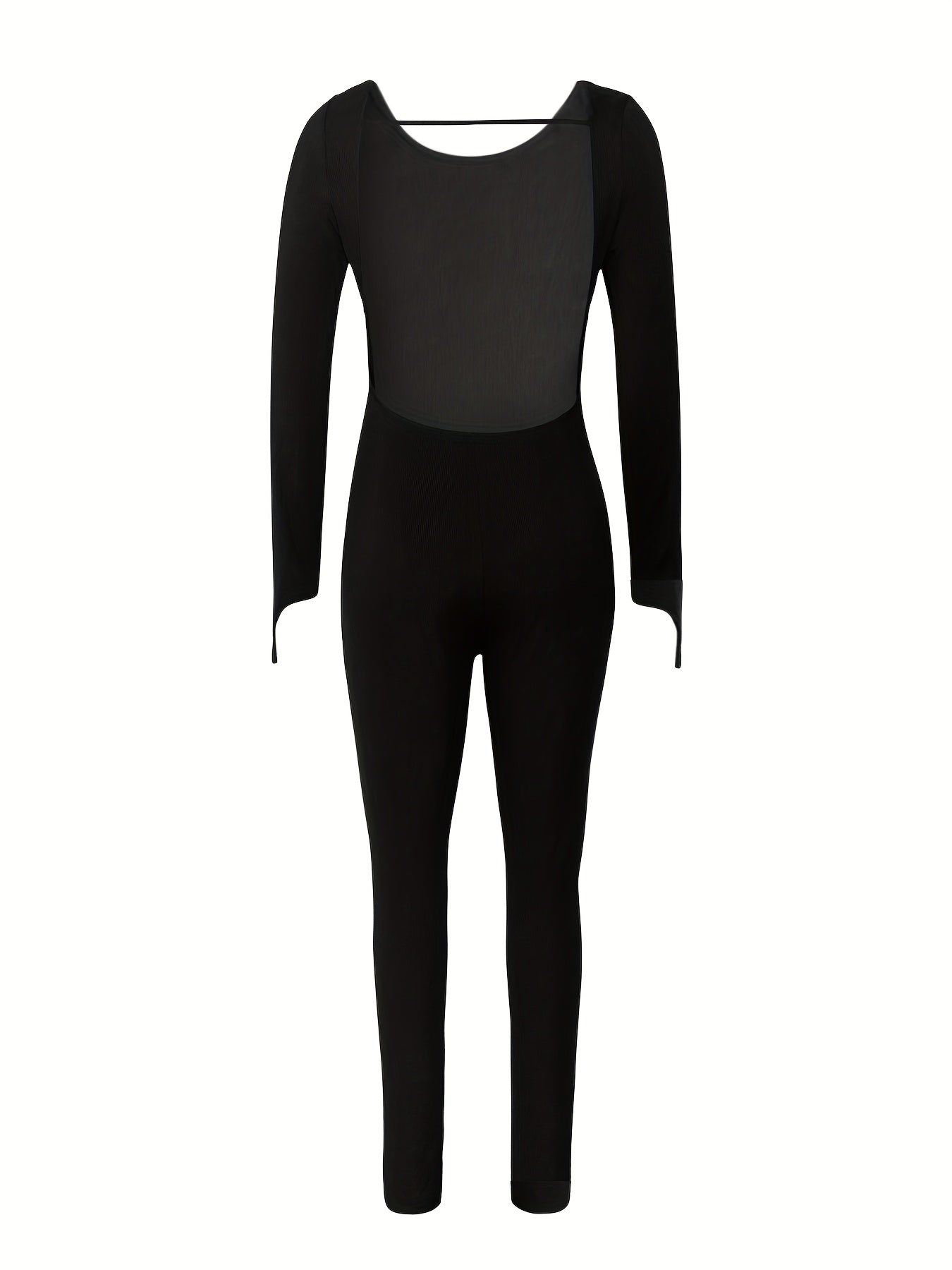 Solid Crew Neck Slim Jumpsuit Long Sleeve Backless for Spring & Fall