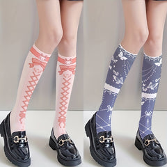 Bow Print Calf Socks Anime Cosplay Knee High Stockings