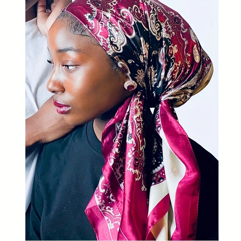 Paisley Print Hijab Boho Square Scarf Satin Bandana Vintage Turban