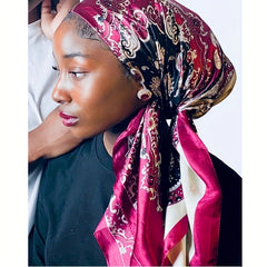 Paisley Print Hijab Boho Square Scarf Satin Bandana Vintage Turban