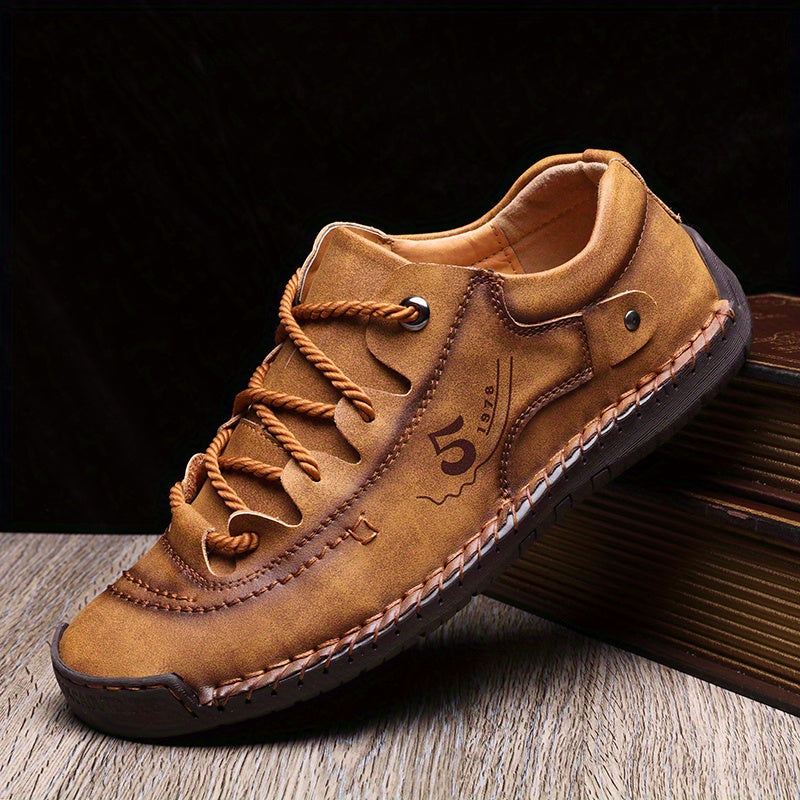 Men's Lace-up Sneakers Casual Outdoor PU Leather Walking Shoes