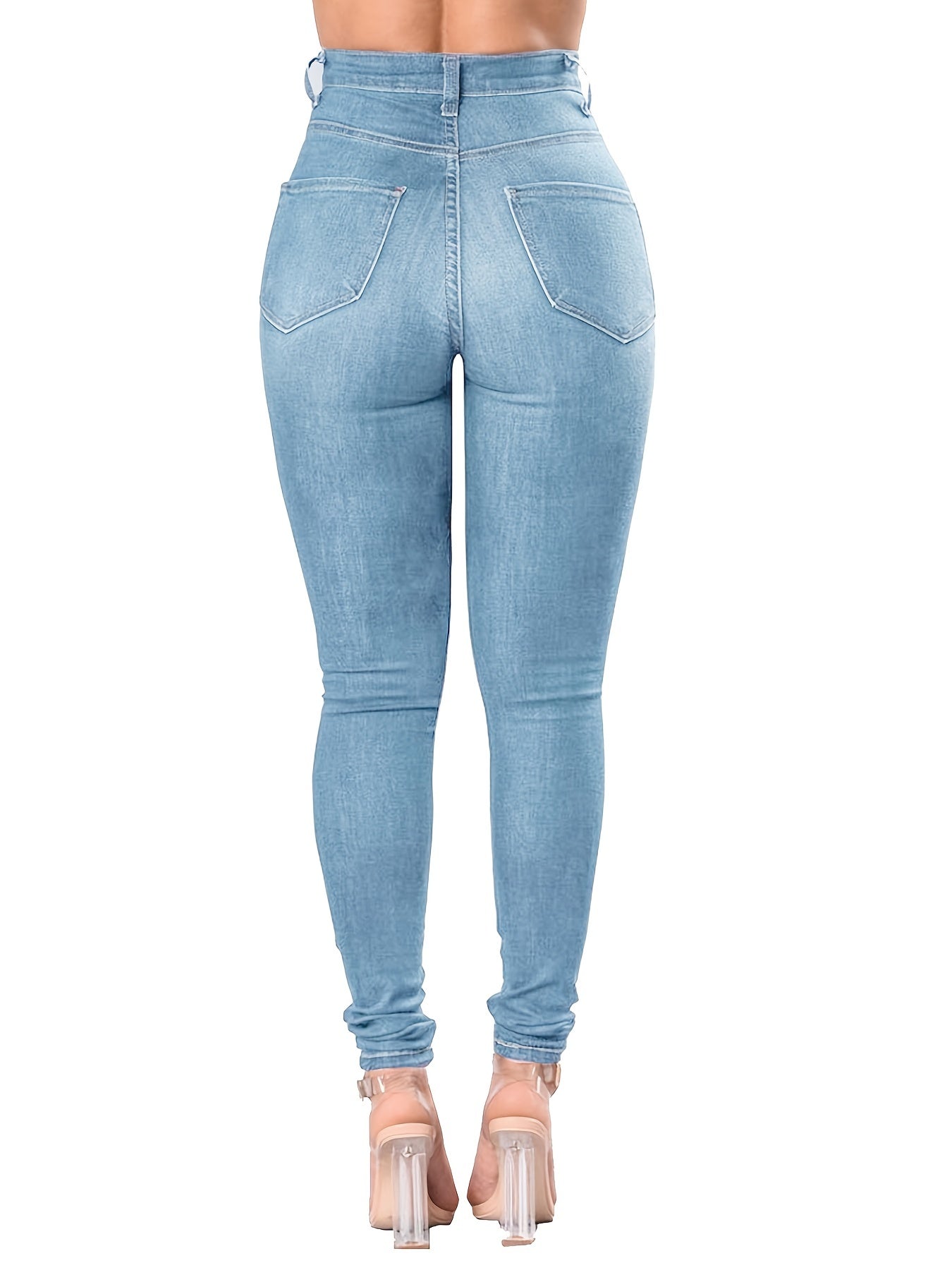 High Waist Ripped Holes Skinny Jeans Distressed Slim Fit Denim Pants