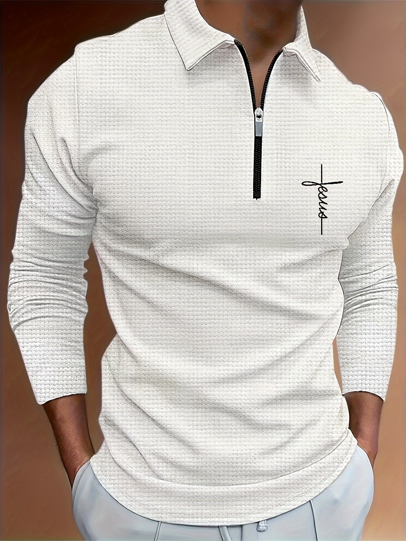 Men's Waffle Pattern Long Sleeve Shirt