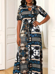 Floral Print Mock Neck Maxi Dress With Belt
