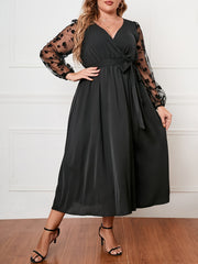 Mesh Lantern Sleeve Maxi Dress With Belt