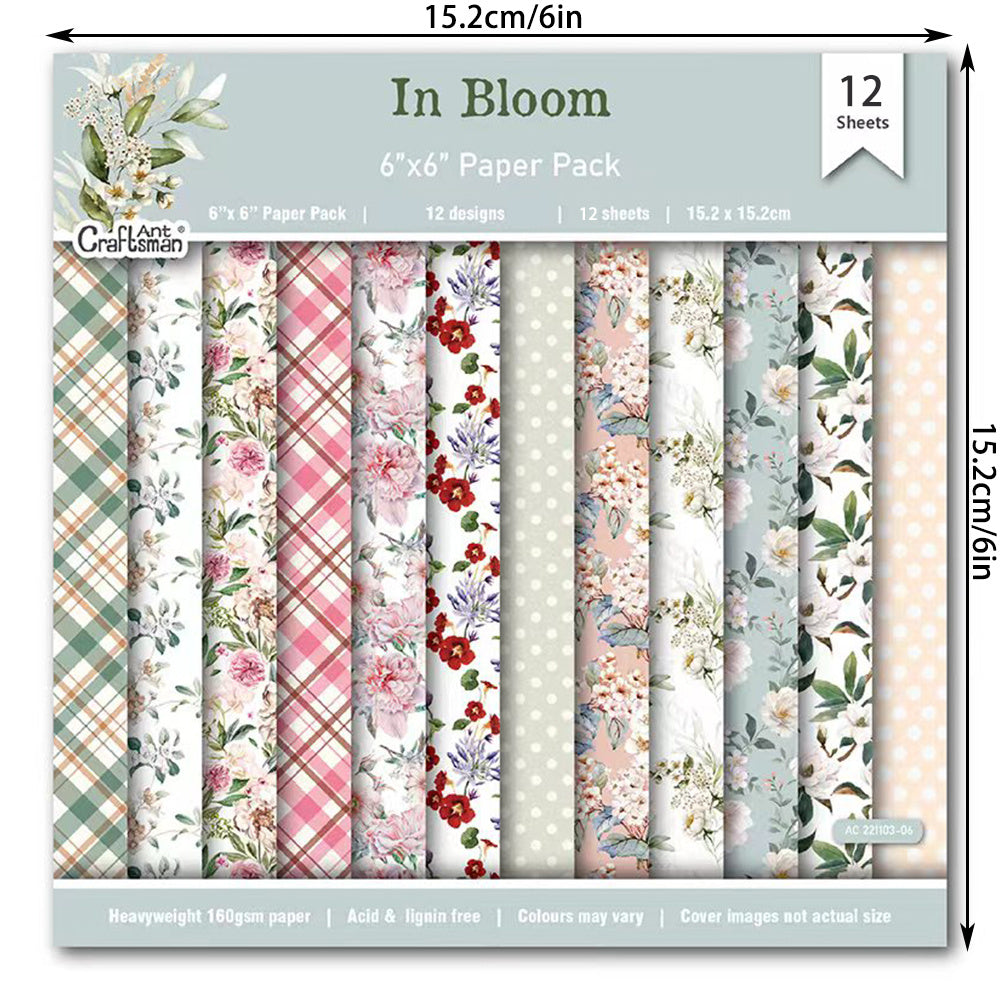 12pcs Flower Retro Pattern DIY Scrapbook Background Paper