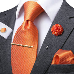 Classic Business Men's Tie Set Solid Corsage Silk Hankey Cufflinks Clip
