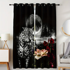 2pcs Leopard Flower Curtains for Home Decor