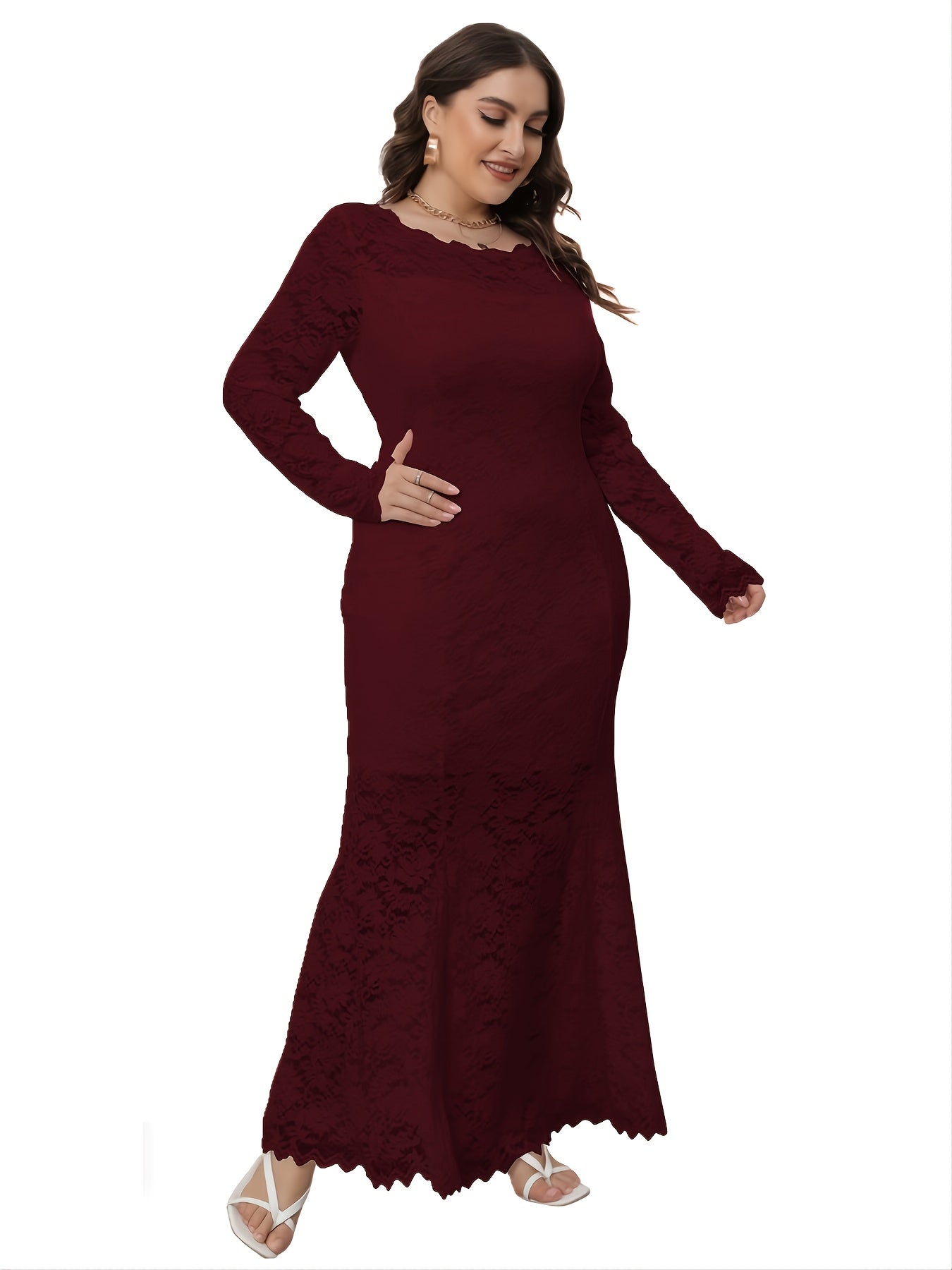 Floral Print Mesh Sleeve Maxi Dress Plus Size