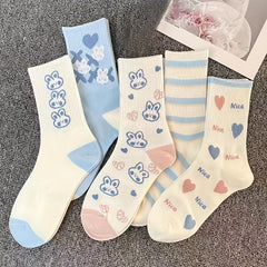 8 Pairs Cute Cartoon Bunny Crew Socks for Women