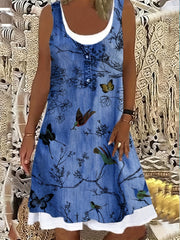 Colorblock Denim Print Tank Dress Round Neck