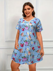 Floral Print V Neck Nightdress with Bow