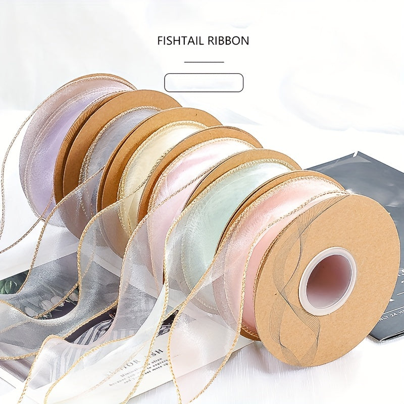 1m Transparent Organza Chiffon Ribbons with Golden Edges