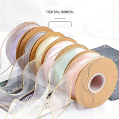 1m Transparent Organza Chiffon Ribbons with Golden Edges