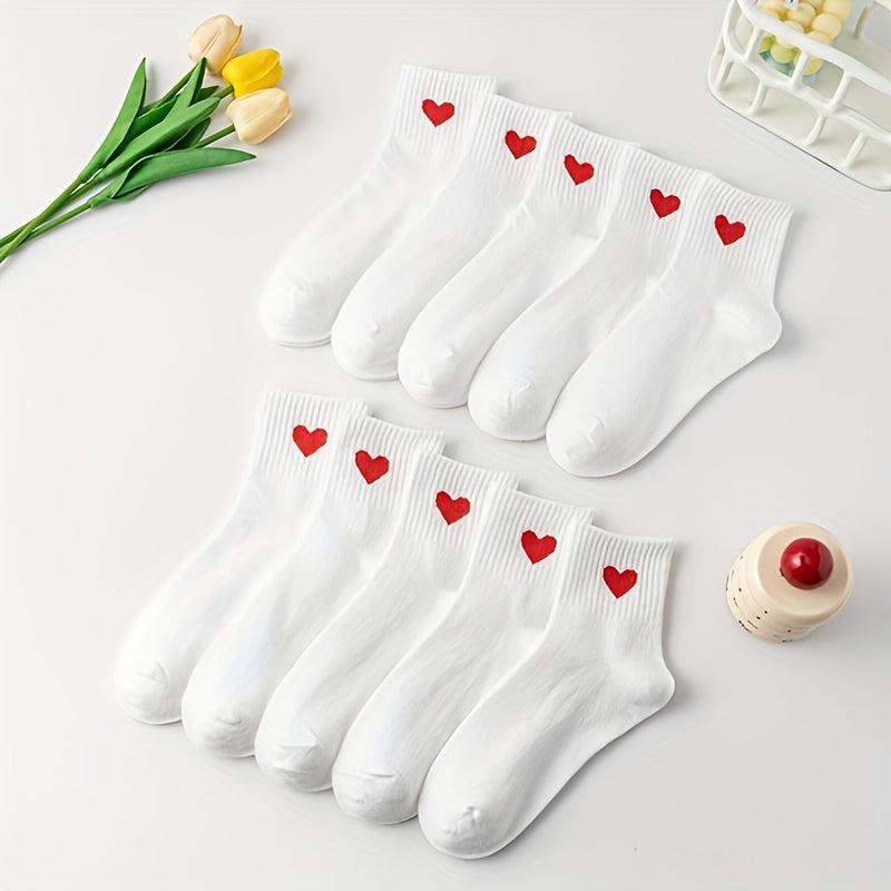 10 Pairs Heart Print Socks - Women's Stockings