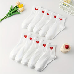 10 Pairs Heart Print Socks - Women's Stockings