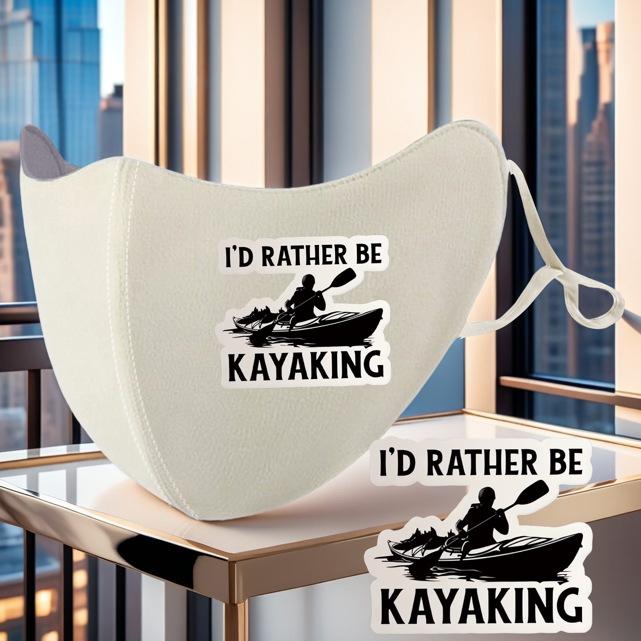 Plush Kayaking Mask 9136 I'D Rather Be Kayaking Print