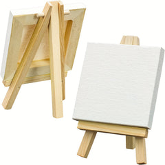 3pcs Mini Canvas Easel Set 7.62x7.62cm Stretched Blank Panels for Painting