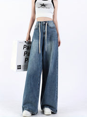 Wide Leg Straight Jeans Non Stretch Slash Pockets